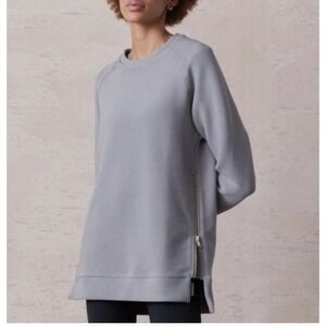 VARLEY Textured Crewneck Sweatshirt with Side Zippers Women's Medium Grey